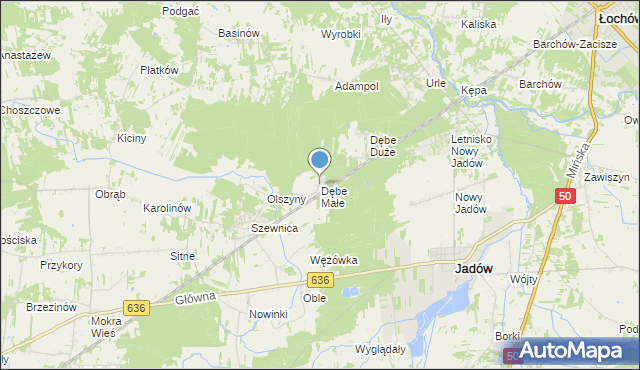 mapa Dębe Małe, Dębe Małe gmina Jadów na mapie Targeo